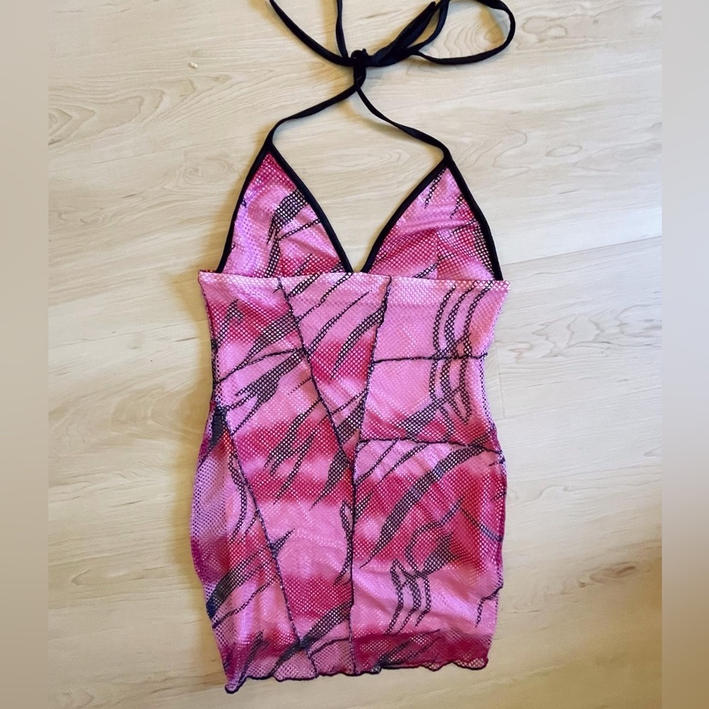 Pink Tiger Fishnet halter mini dress 💕